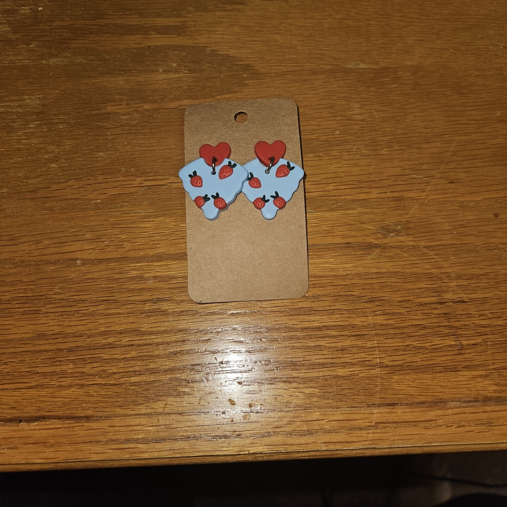 Blue and Red Strawberry Heart Drop Earrings - Women Accessories